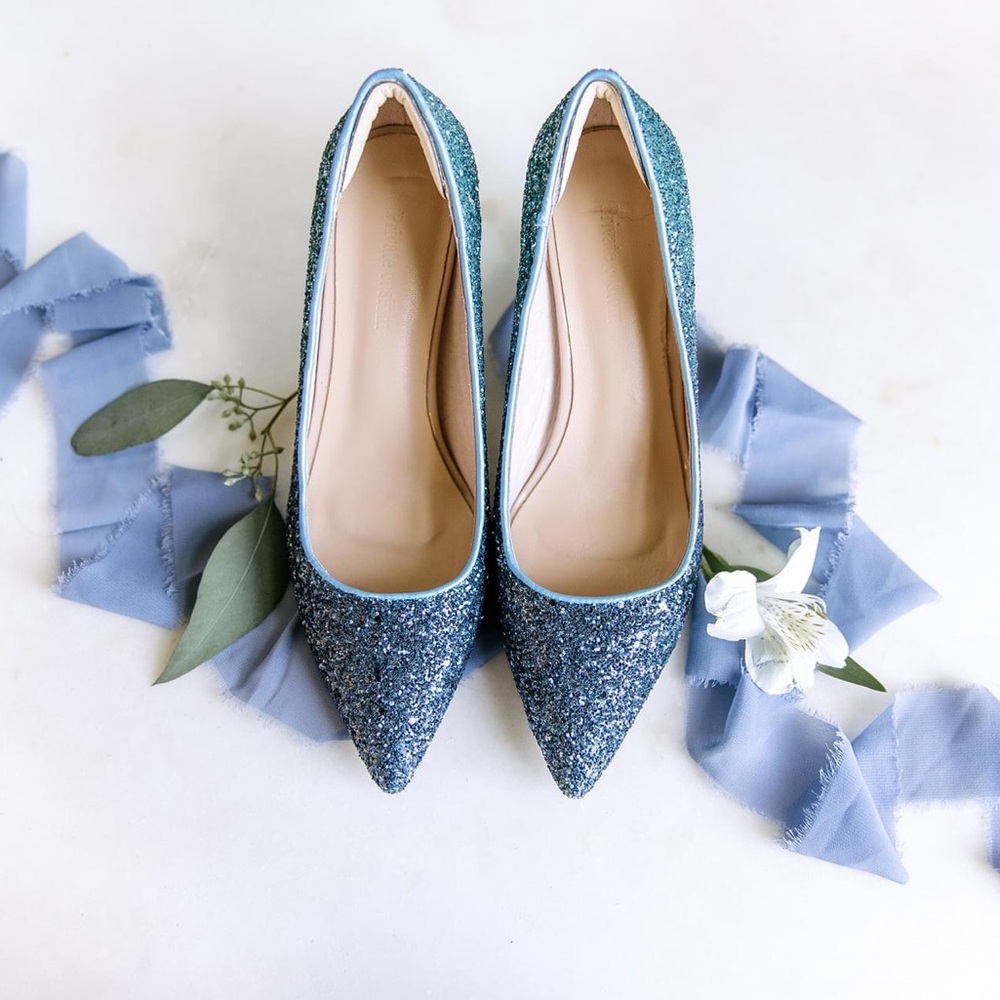 Blue sequin heels, size 8.5